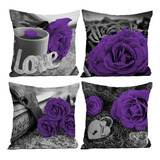 Okasion Juego De 4 Fundas De Almohada De Color Morado Oscuro