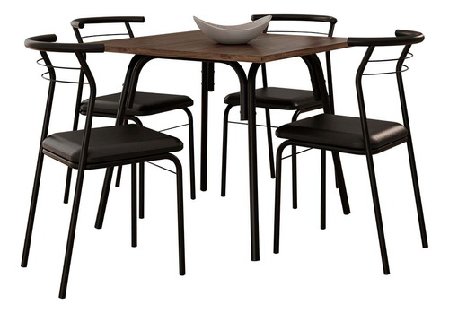 Conjunto Sala De Jantar Carraro Galway Com Mesa E 4 Cadeiras Cor Preto Desenho Do Tecido Das Cadeiras Liso