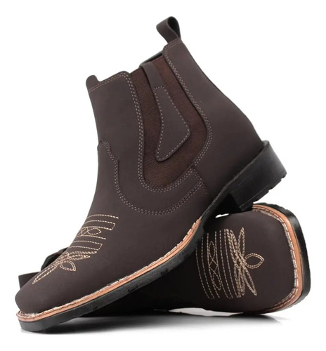 Botina Texana Masculina Country Bico Quadrado Fazendeiro | MercadoLivre