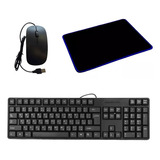 Combo Teclado Negro Usb Español Ñ + Mouse Oficina + Mousepad