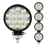 Kit 4 Farol Led Redondo Milha 42w 14 Led Off-road 12v/24v