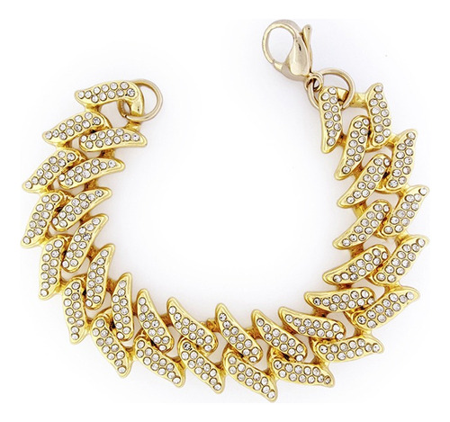 Cadena Cubana Pulsera Con Diamantes Spiked Simil Oro M®