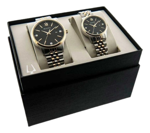 Reloj Bulova Quartz 98x125 Set De Pareja Original Diamantes