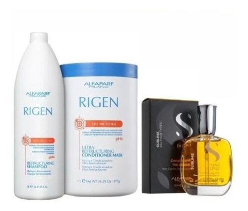 Kit Alfaparf Rigen Restore Sh 1l + Mask 1l + Cristalli 50ml