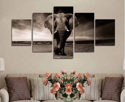 5 Cuadros Canvas Elefante Naturaleza Diseño Arte 150x84cm