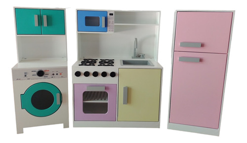 Kit Cozinha Infantil Completa Geladeira +lavanderia Colorido