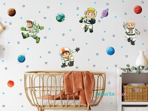 Adesivo De Parede Decoração Infantil Astronautas Planetas