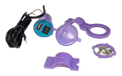 Cargador Usb Para Moto Con Interruptor Lila