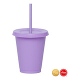 70 Vasos Reusables Con Popote Para Bebida Fría Mini 16 Oz Color Morado Pastel