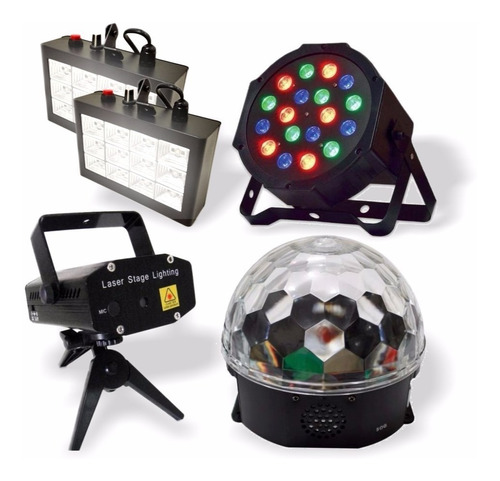 Kit Festa Dj Iluminação Bola Maluca Led Par Strobo Rgb Laser