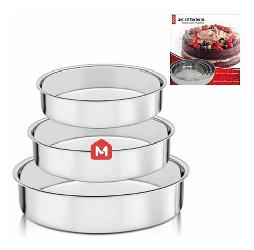  Set X3 Moldes De Torta Acero Inoxidable Torteras Dif Tamaño