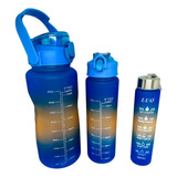 Botella Agua Motivacional 2 Ltrs 2d Medidor Horario Set X 3 