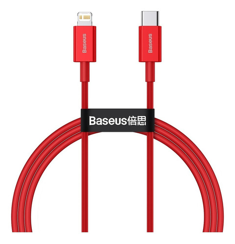 Cabo Lightning Usb-c Pd 20w 1m Turbo Baseus iPhone iPad Cor Vermelho