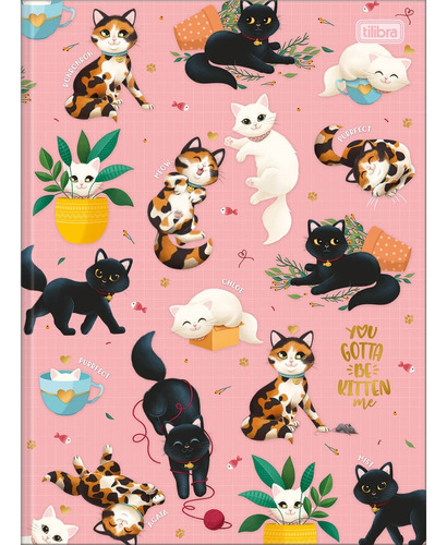 Caderno Brochurinha 1/4 Capa Dura Purrfect 80 Folhas Tilibra Cor Rosa