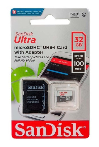 Cartão De Memória Sandisk Ultramicrosdxc 100mb/s Adap 32gb