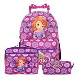 Bolsa Escolar Feminina Carrinho Princesa Sofia Roxa Toys 2u