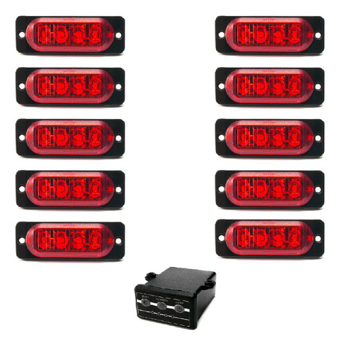 10 Estrobo Vermelho Smd Led 12v 24v Polícia Ambulância Carro