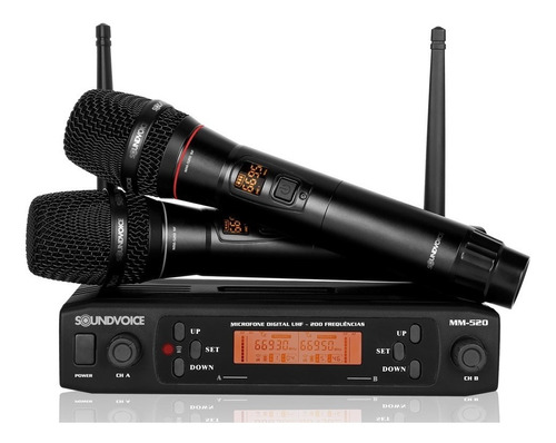 Microfone Sem Fio Duplo Uhf Digital Soundvoice Mm-520sf