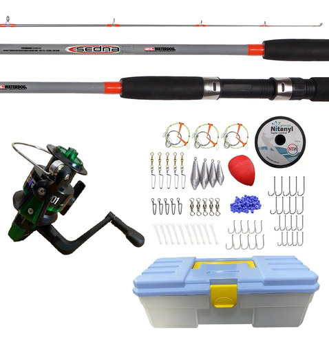 Combo Kit Pesca Waterdog Variada Río Caja Completa Caña Reel