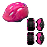 Kit Proteção Capacete Joelheira Cotoveleira Infantil Rosa