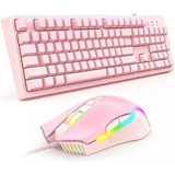 Teclado Gamer Rosado Led + Mouse Gamer Rgb Pink Edition Set