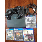  Play4 Slim Marca Sony + 2 Joysticks + 4 Juegos. Semi Nueva.