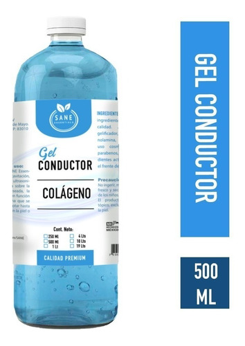 Gel Conductor Con Colágeno Facial Y Corporal 500 Ml Sane 