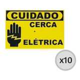 Placa De Advertência Cuidado Cerca Elétrica 10 Unidades