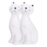 2 Gatos Cerâmica Escultura Decoração Delicado Pequeno Hale Cor Branco