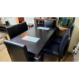  Mesa Mdf Negra Con 6 Sillas Negras Ecocuero - Chenille