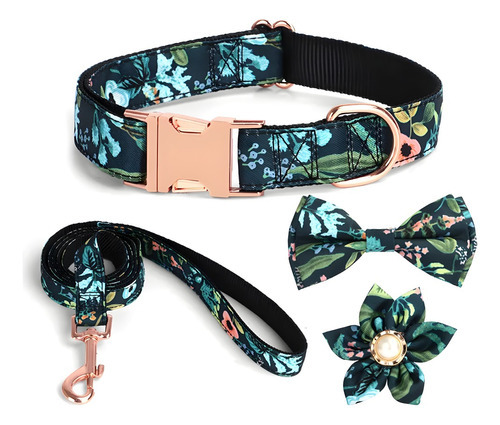 Accesorios Para Paseo Con Estampado Floral Para Perro Y Gato Color Azul Tamaño Del Collar Mediano