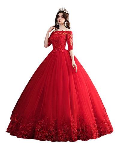 Vestido De Quinceañera Elegante Color Rojo A Blanco