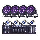 Kit 4 Canhão Uv 18 Led 3w Luz Negra Neon + Mesa E Cabos 5m