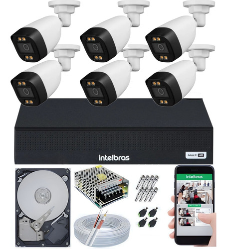 Kit Segurança 6 Câmeras Full Color Noturna Dvr 1008c Hd 1tb