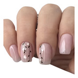 Unhas Postiças Decoradas Rosa Nude Flor Médio Com Adesivo