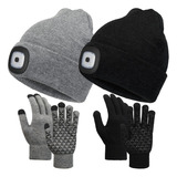 2 Piezas Gorro Gorro Led Conjunto Guantes Punto Cálidos Con