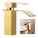 Torneira Cascata Monocomando Inox Dourado Lavabo Bancada