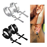 Pack 2 Pares Aros Hombre Mujer Aros Colgantes Cruz