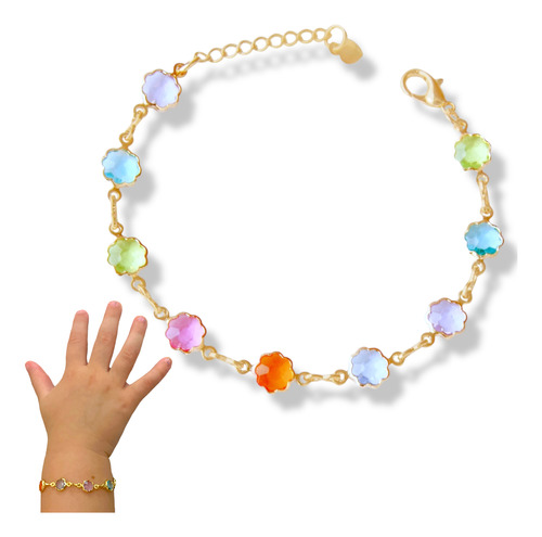 Pulseira Infantil Colorida Rainbow Semijoia Banhado Ouro 18k