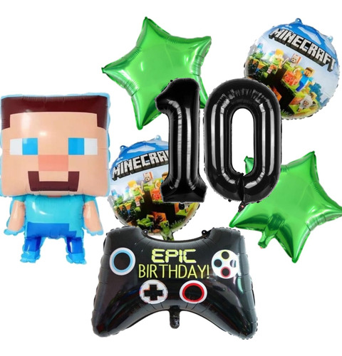 Set Deco Minecraft + 2 Globos De Numeros De 70cm + Joystick