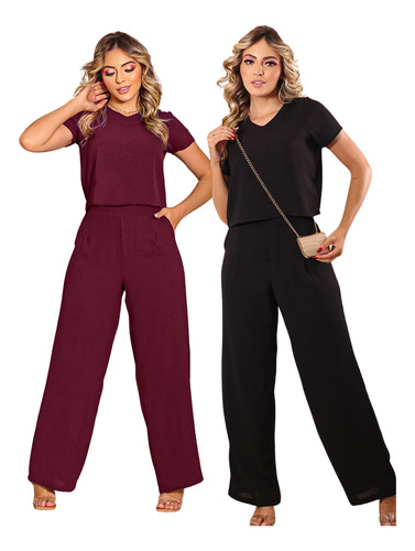 Kit 2 Conjunto Calça Pantalona Forrada Mais Blusa