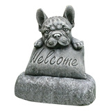 Bulldog Francés Estatua Jardín Cartel De Bienvenida