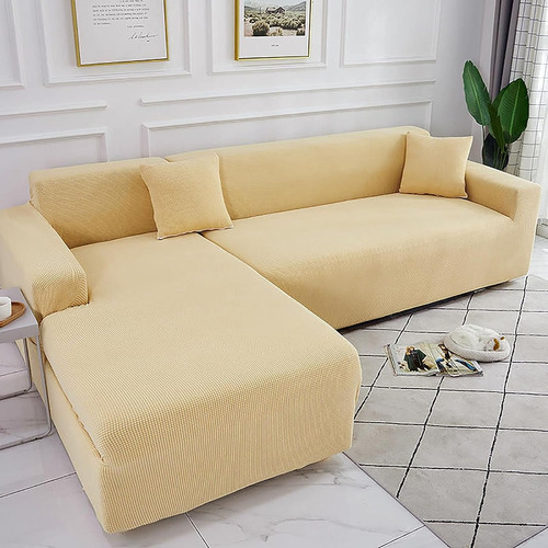 Cubresillón Funda Tipo L Cuadrille 3 Cuerpos Beige 230x190cm