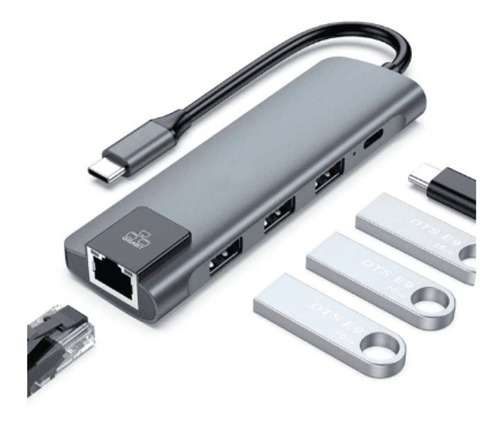 Convertidor Tipo C A 5 Usb Hub Usb C A Rj45 Internet Macbook