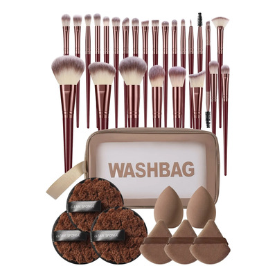 Kit De 25 Pincéis De Maquiagem, 8 Ferramentas E 1 Nécessaire Marrom