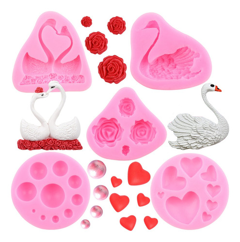 5pcs Molde De Silicona Flor Rosa Cisne Perla Fondant Resina