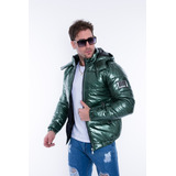 Campera Hombre Inflada Metalizada Impermeable Capucha