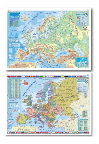 Mapa Mural Laminado Plastificado Europa Bifaz 90x130cm