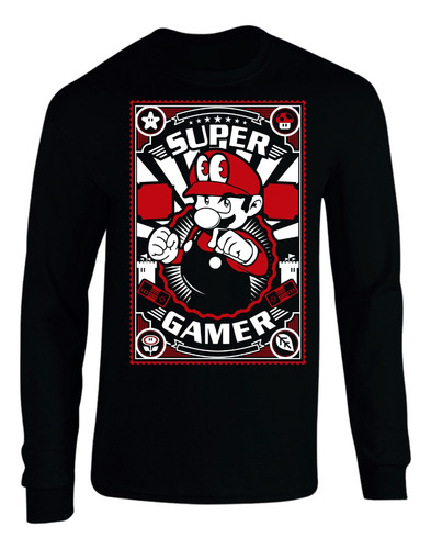 Camiseta Mario Bros Retro Manga Larga Camibuso Sueter Geeks