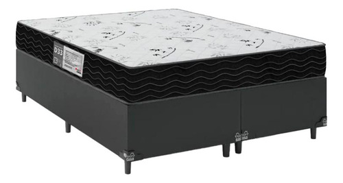 Cama Box Casal Bipartido + Colchão D33 One Face- Couro Preto